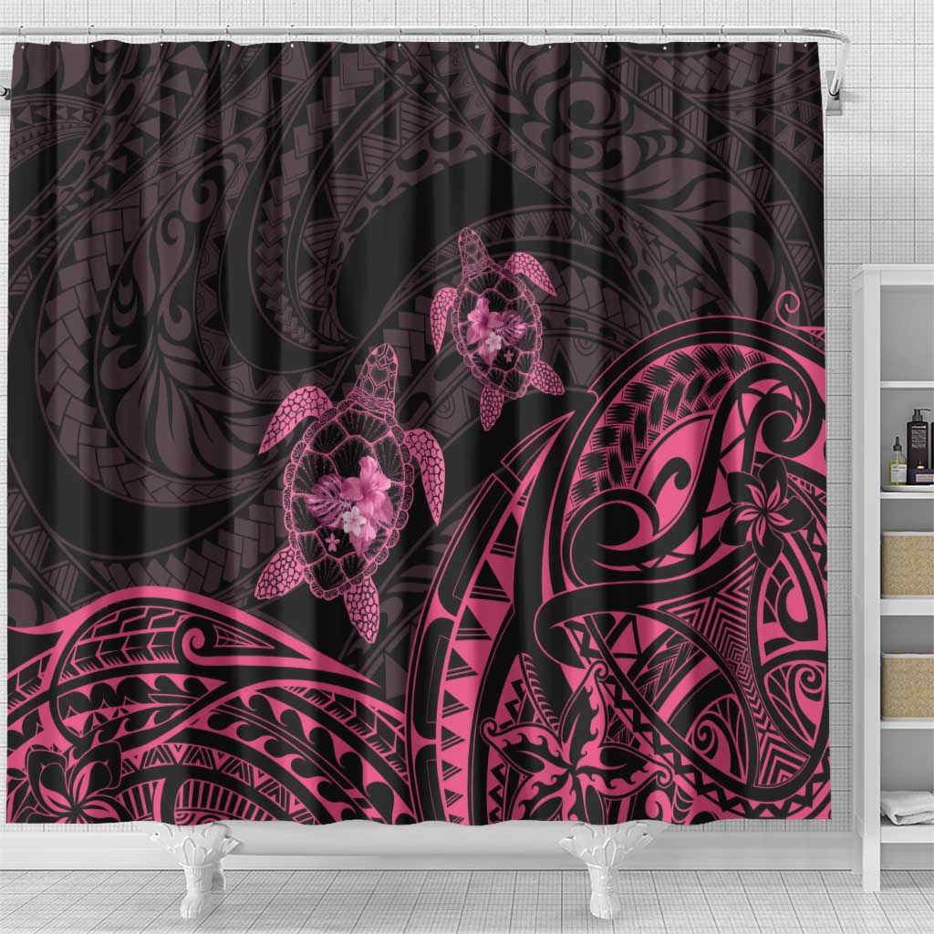 Pink Black Polynesia Floral Sea Turtle Shower Curtain - Polynesian Pride