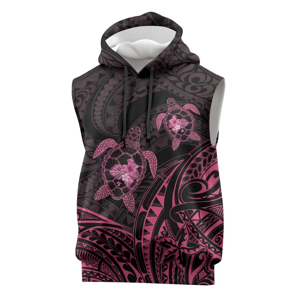 Pink Black Polynesia Floral Sea Turtle Sleeveless Hoodie LT14 Black - Polynesian Pride