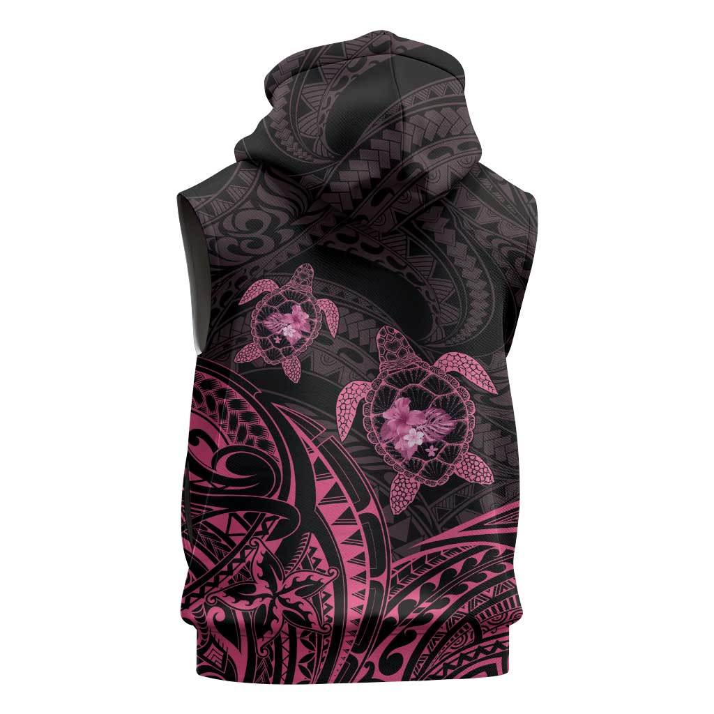 Pink Black Polynesia Floral Sea Turtle Sleeveless Hoodie - Polynesian Pride