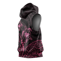 Pink Black Polynesia Floral Sea Turtle Sleeveless Hoodie - Polynesian Pride