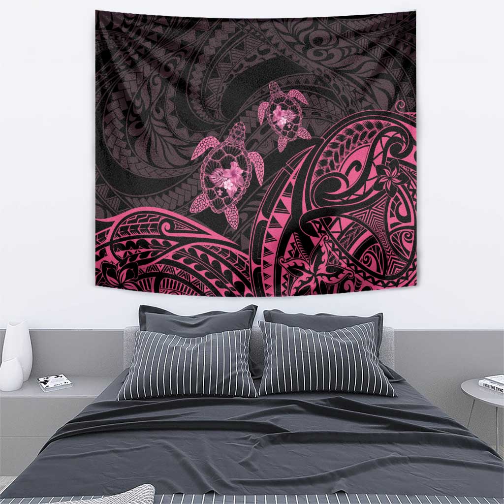 Pink Black Polynesia Floral Sea Turtle Tapestry - Polynesian Pride