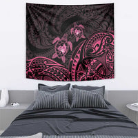 Pink Black Polynesia Floral Sea Turtle Tapestry - Polynesian Pride