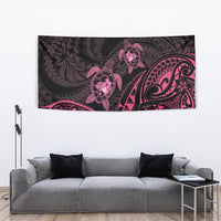 Pink Black Polynesia Floral Sea Turtle Tapestry - Polynesian Pride