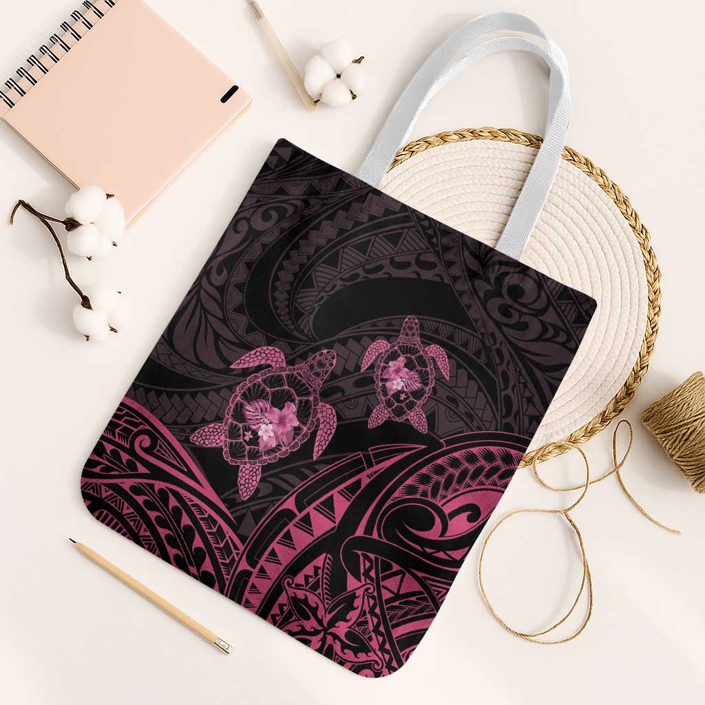Pink Black Polynesia Floral Sea Turtle Tote Bag - Polynesian Pride