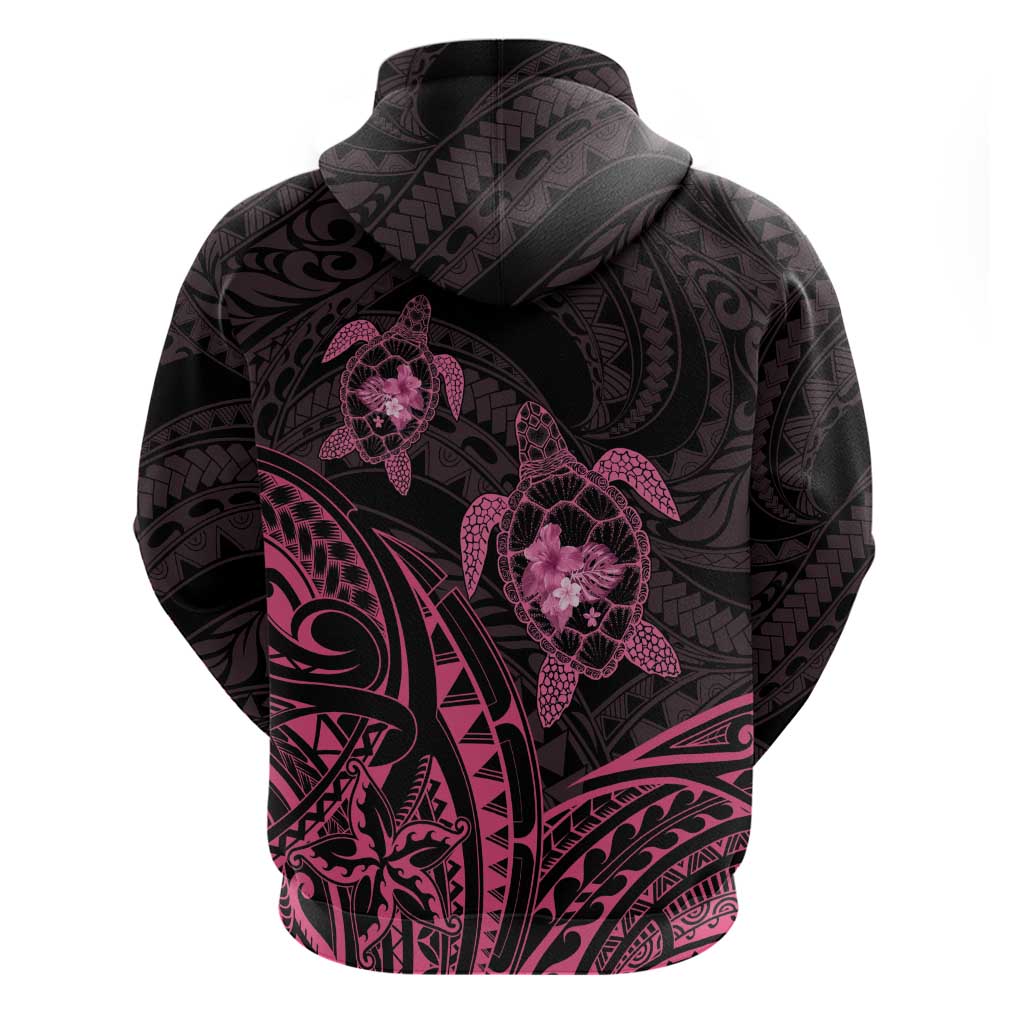 Pink Black Polynesia Floral Sea Turtle Zip Hoodie - Polynesian Pride