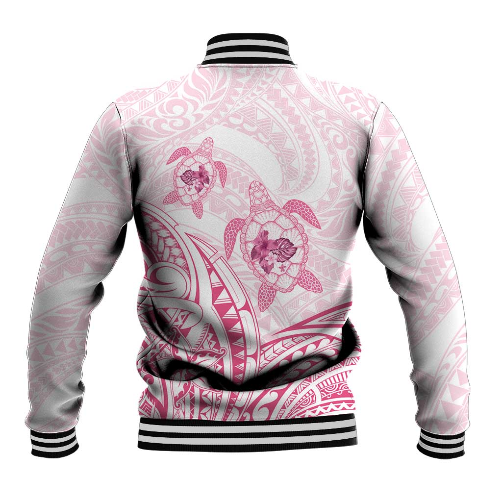 Pink White Polynesia Floral Sea Turtle Baseball Jacket - Polynesian Pride