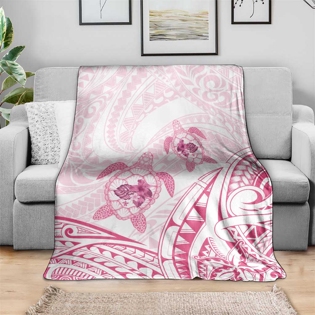 Pink White Polynesia Floral Sea Turtle Blanket - Polynesian Pride