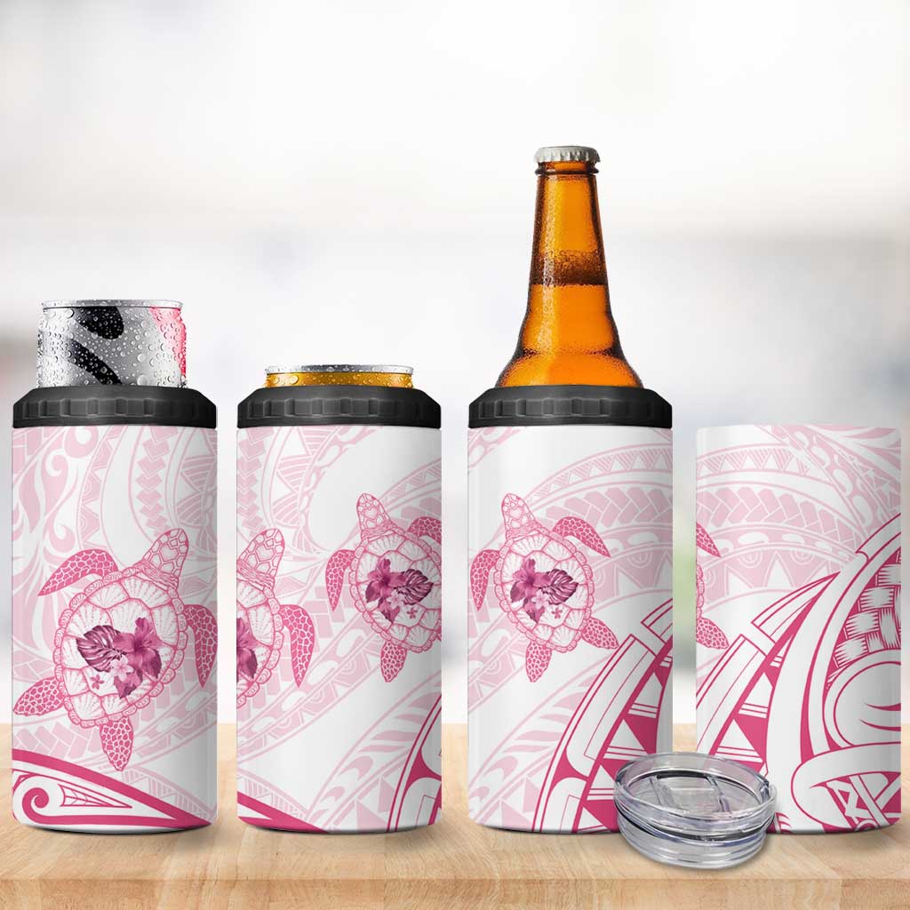 Pink White Polynesia Floral Sea Turtle 4 in 1 Can Cooler Tumbler - Polynesian Pride
