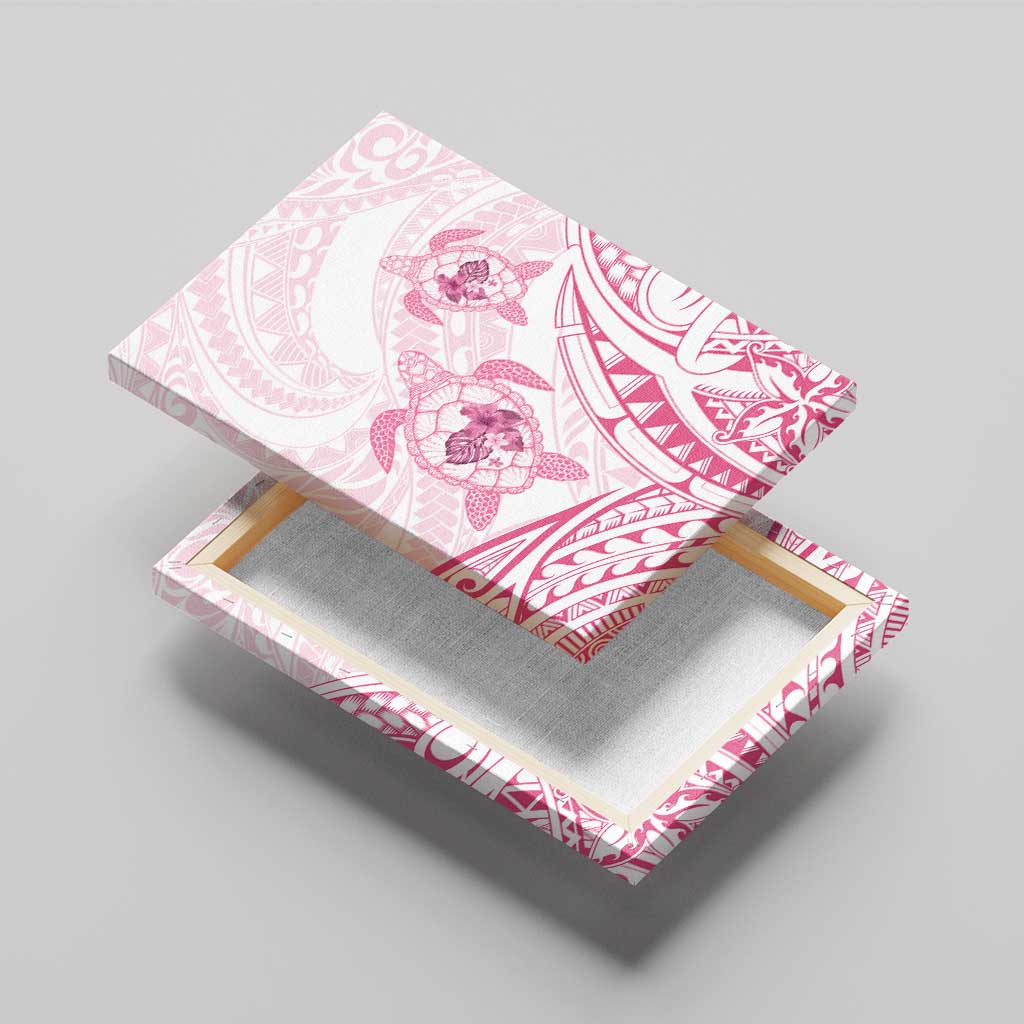 Pink White Polynesia Floral Sea Turtle Canvas Wall Art - Polynesian Pride