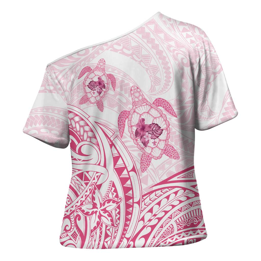 Pink White Polynesia Floral Sea Turtle Cross Shoulder Shirt - Polynesian Pride