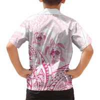 Pink White Polynesia Floral Sea Turtle Family Matching Long Sleeve Bodycon Dress and Hawaiian Shirt LT14 - Polynesian Pride
