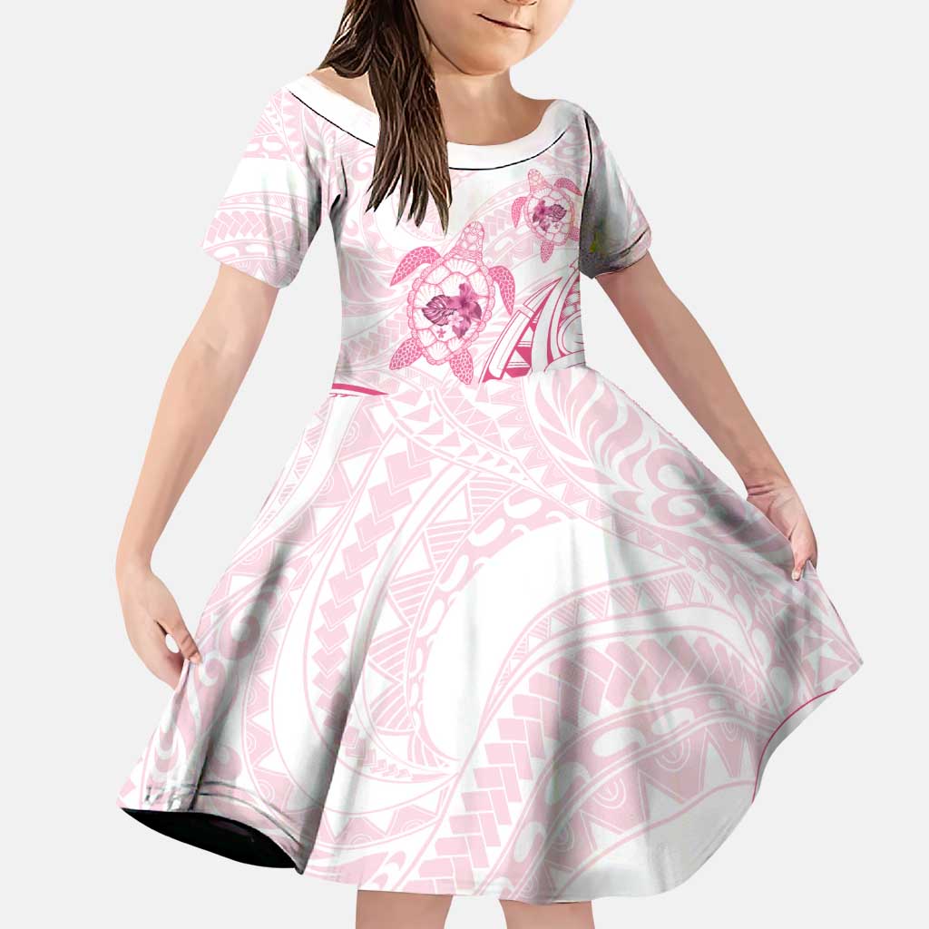 Pink White Polynesia Floral Sea Turtle Family Matching Mermaid Dress and Hawaiian Shirt LT14 Daughter's Dress White - Polynesian Pride