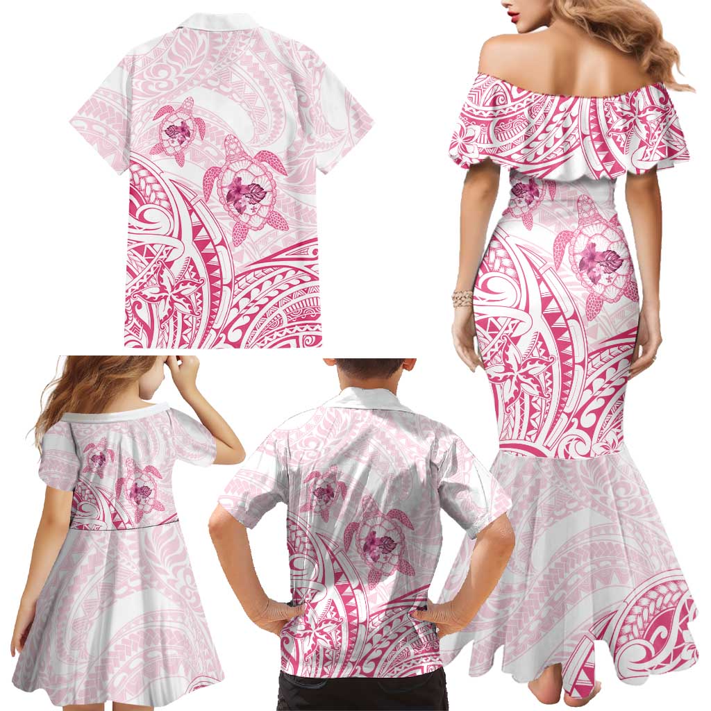 Pink White Polynesia Floral Sea Turtle Family Matching Mermaid Dress and Hawaiian Shirt LT14 - Polynesian Pride