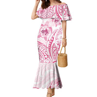 Pink White Polynesia Floral Sea Turtle Family Matching Mermaid Dress and Hawaiian Shirt LT14 Mom's Dress White - Polynesian Pride