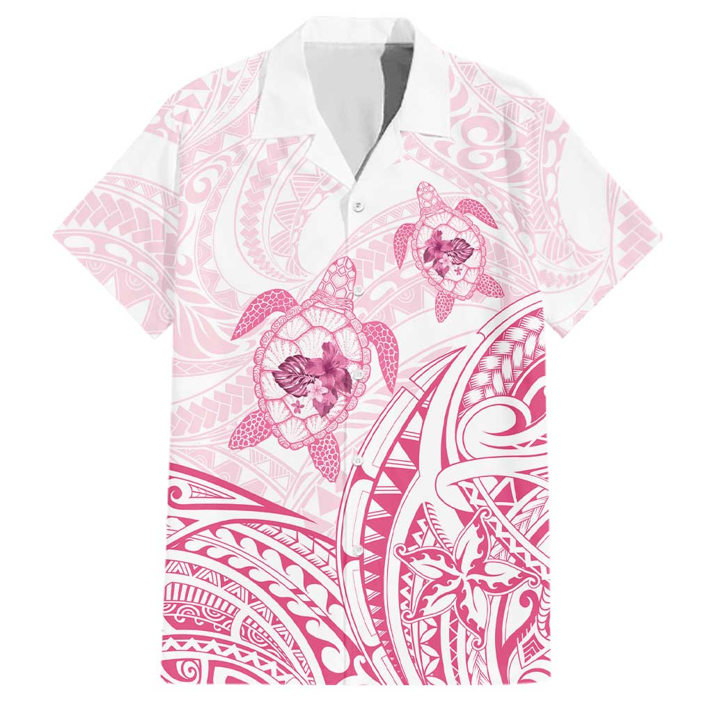 Pink White Polynesia Floral Sea Turtle Family Matching Off The Shoulder Long Sleeve Dress and Hawaiian Shirt LT14 Dad's Shirt - Short Sleeve White - Polynesian Pride