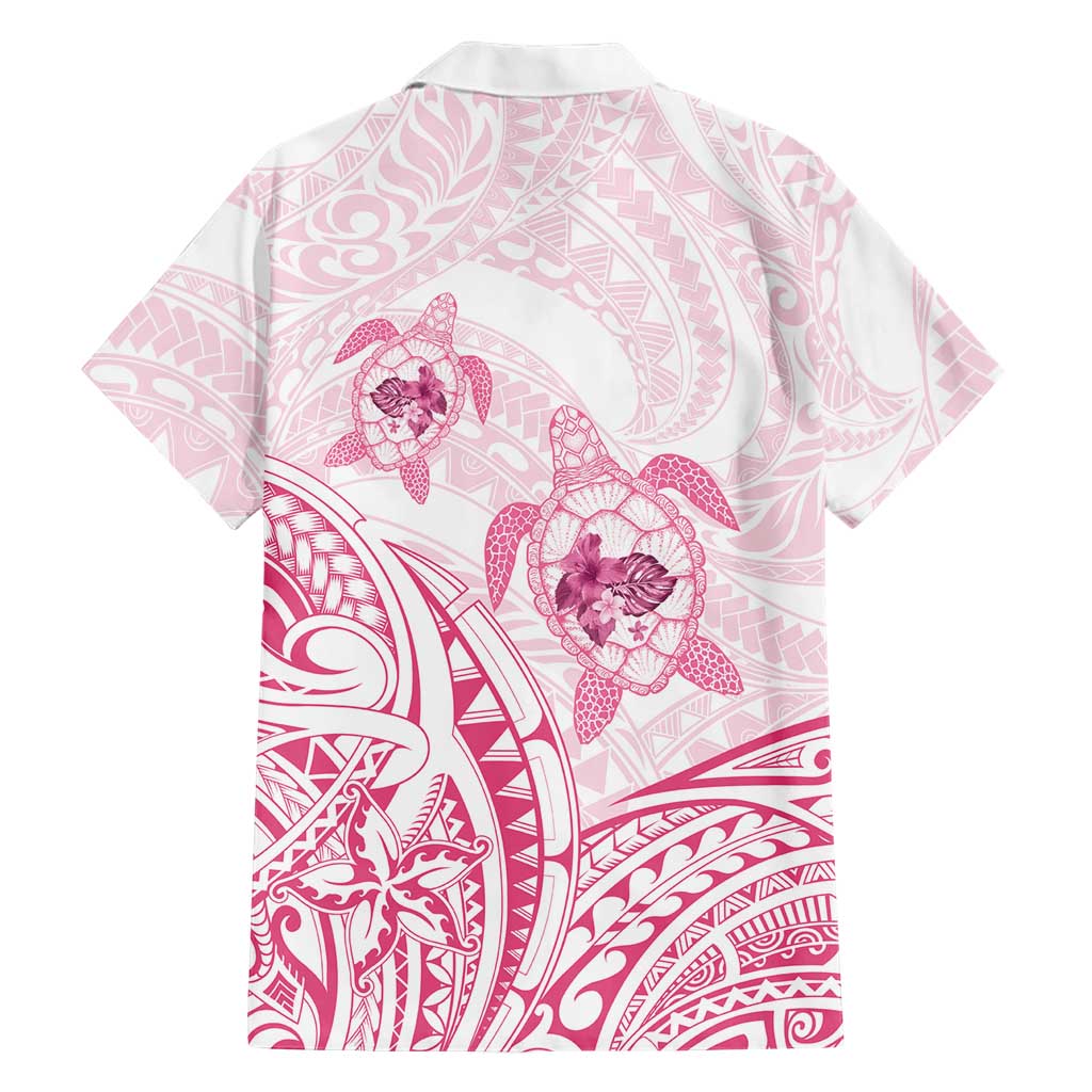 Pink White Polynesia Floral Sea Turtle Family Matching Off The Shoulder Long Sleeve Dress and Hawaiian Shirt LT14 - Polynesian Pride