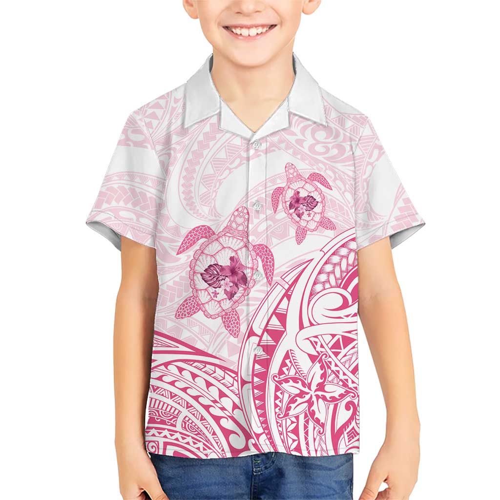 Pink White Polynesia Floral Sea Turtle Family Matching Off The Shoulder Long Sleeve Dress and Hawaiian Shirt LT14 Son's Shirt White - Polynesian Pride