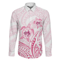 Pink White Polynesia Floral Sea Turtle Family Matching Off Shoulder Maxi Dress and Hawaiian Shirt LT14 Dad's Shirt - Long Sleeve White - Polynesian Pride