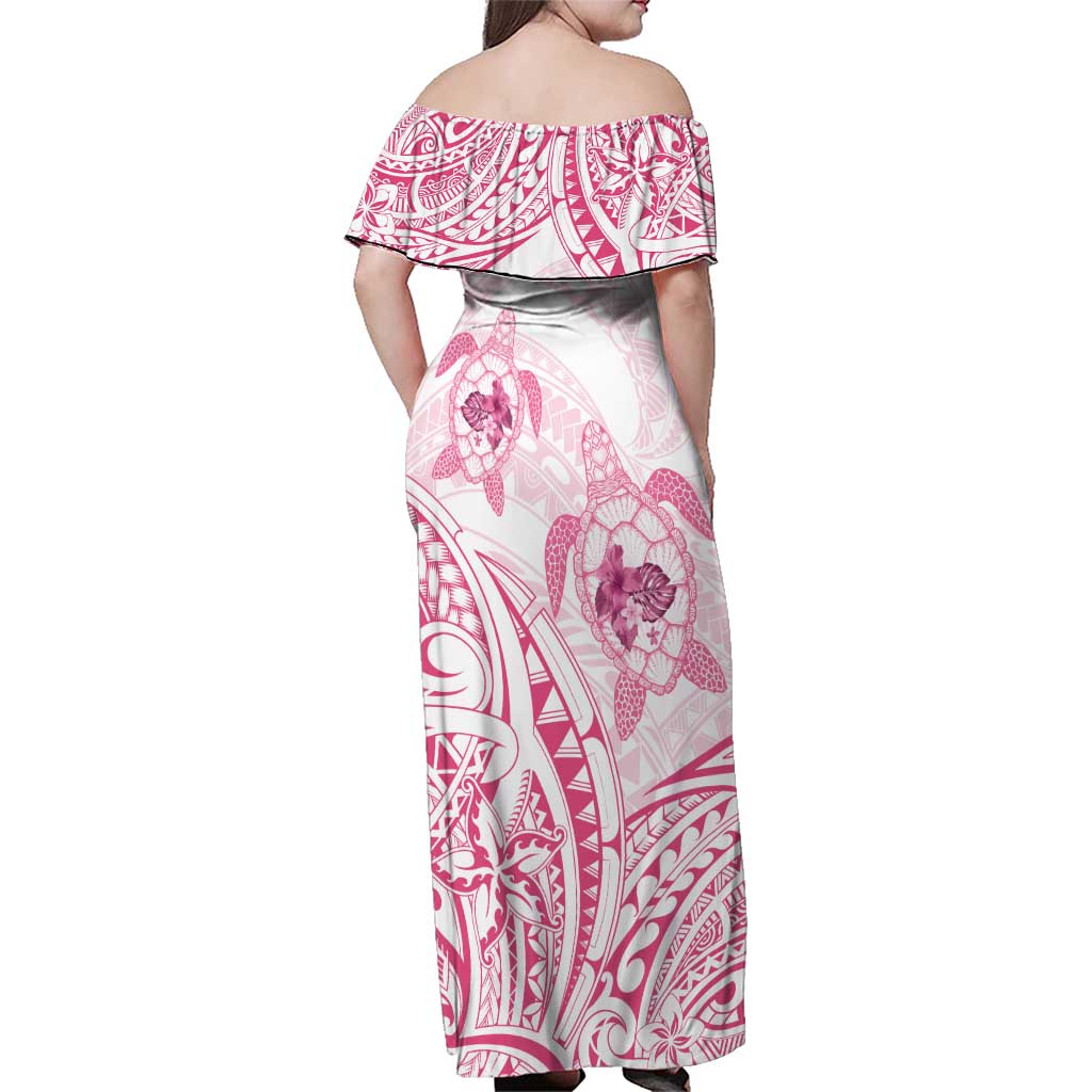Pink White Polynesia Floral Sea Turtle Family Matching Off Shoulder Maxi Dress and Hawaiian Shirt LT14 - Polynesian Pride