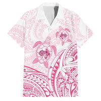 Pink White Polynesia Floral Sea Turtle Family Matching Off Shoulder Short Dress and Hawaiian Shirt LT14 Dad's Shirt - Short Sleeve White - Polynesian Pride
