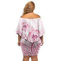 Pink White Polynesia Floral Sea Turtle Family Matching Off Shoulder Short Dress and Hawaiian Shirt LT14 - Polynesian Pride