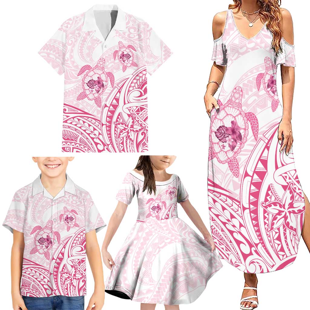 Pink White Polynesia Floral Sea Turtle Family Matching Summer Maxi Dress and Hawaiian Shirt LT14 - Polynesian Pride