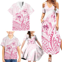 Pink White Polynesia Floral Sea Turtle Family Matching Summer Maxi Dress and Hawaiian Shirt LT14 - Polynesian Pride