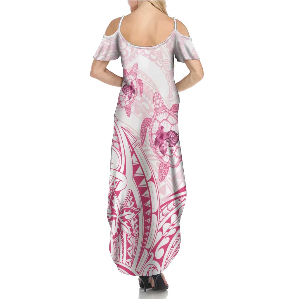 Pink White Polynesia Floral Sea Turtle Family Matching Summer Maxi Dress and Hawaiian Shirt LT14 - Polynesian Pride