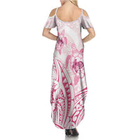Pink White Polynesia Floral Sea Turtle Family Matching Summer Maxi Dress and Hawaiian Shirt LT14 - Polynesian Pride