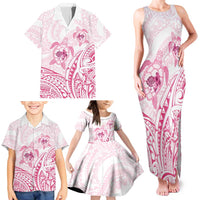 Pink White Polynesia Floral Sea Turtle Family Matching Tank Maxi Dress and Hawaiian Shirt LT14 - Polynesian Pride