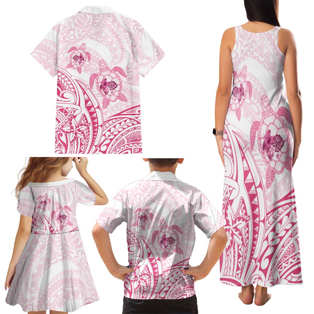 Pink White Polynesia Floral Sea Turtle Family Matching Tank Maxi Dress and Hawaiian Shirt LT14 - Polynesian Pride