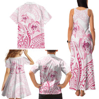 Pink White Polynesia Floral Sea Turtle Family Matching Tank Maxi Dress and Hawaiian Shirt LT14 - Polynesian Pride