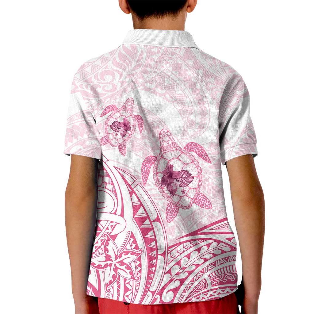 Pink White Polynesia Floral Sea Turtle Kid Polo Shirt - Polynesian Pride
