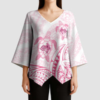Pink White Polynesia Floral Sea Turtle Kimono Sleeve Blouse - Polynesian Pride