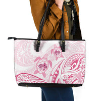 Pink White Polynesia Floral Sea Turtle Leather Tote Bag - Polynesian Pride