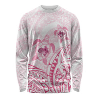 Pink White Polynesia Floral Sea Turtle Long Sleeve Shirt - Polynesian Pride