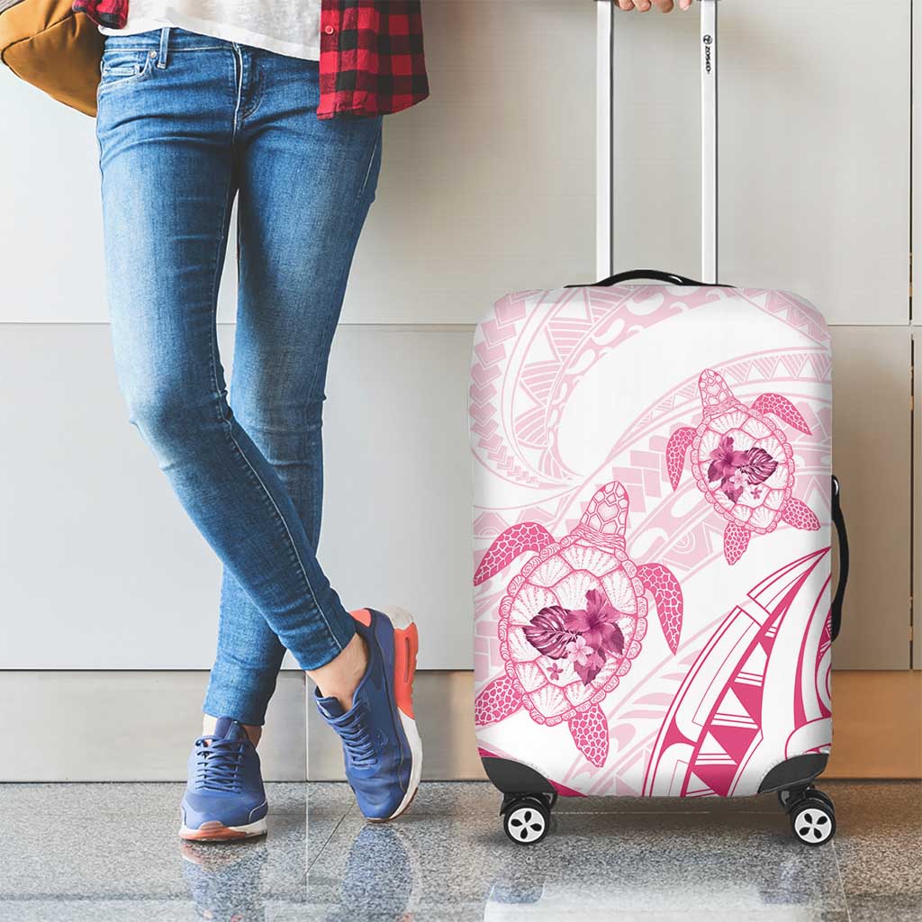 Pink White Polynesia Floral Sea Turtle Luggage Cover - Polynesian Pride