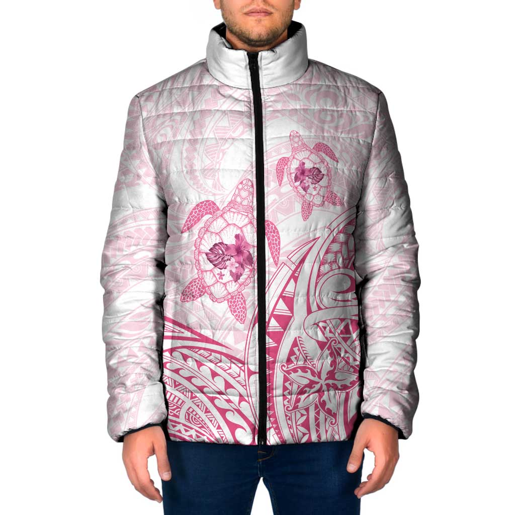 Pink White Polynesia Floral Sea Turtle Padded Jacket - Polynesian Pride