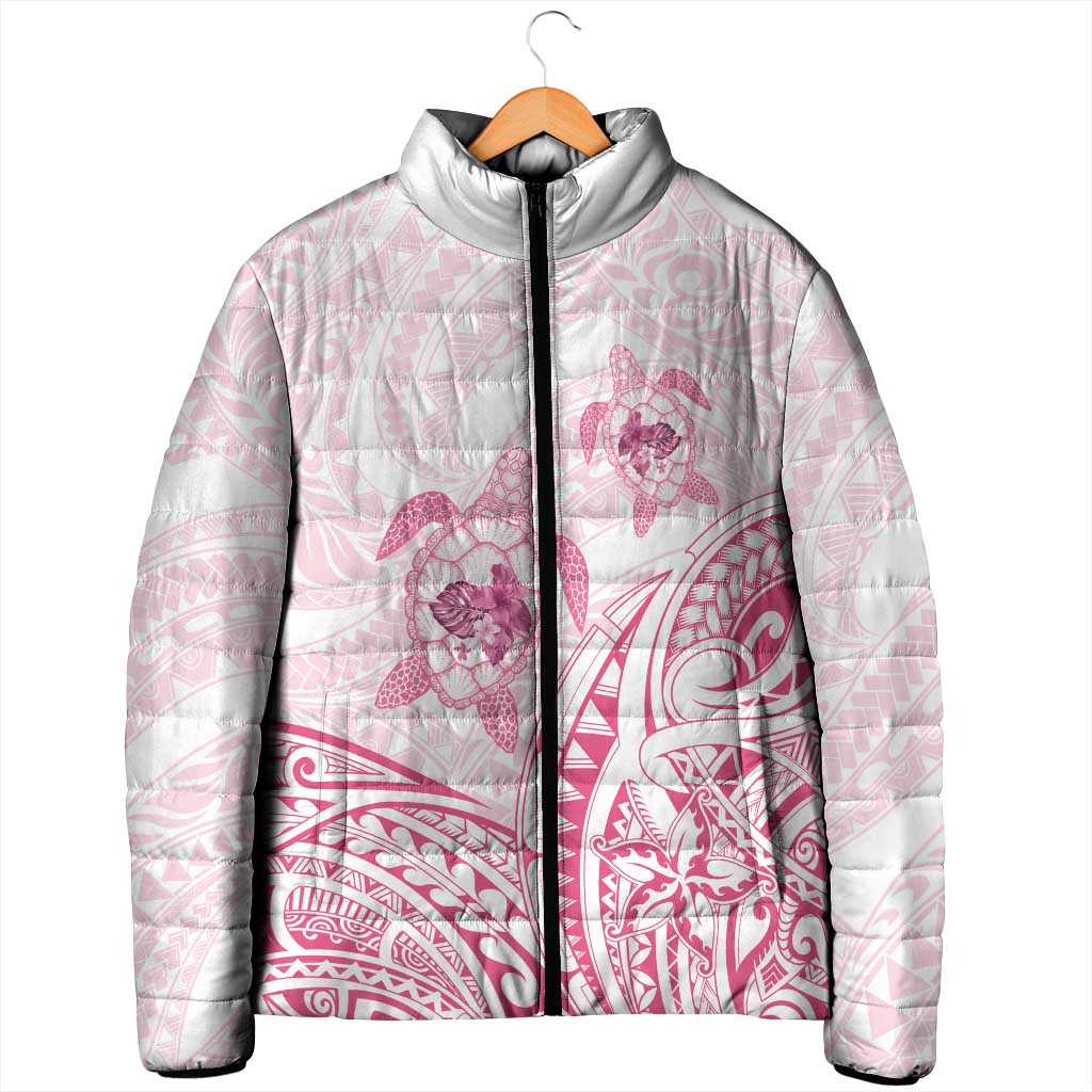 Pink White Polynesia Floral Sea Turtle Padded Jacket - Polynesian Pride