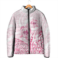 Pink White Polynesia Floral Sea Turtle Padded Jacket - Polynesian Pride