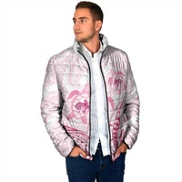 Pink White Polynesia Floral Sea Turtle Padded Jacket - Polynesian Pride