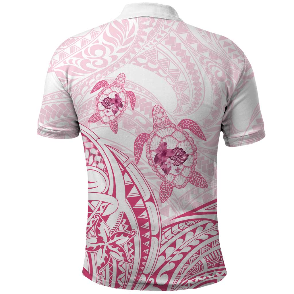 Pink White Polynesia Floral Sea Turtle Polo Shirt - Polynesian Pride