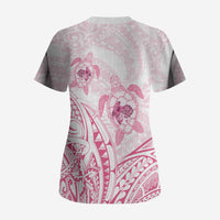 Pink White Polynesia Floral Sea Turtle Scrub Top - Polynesian Pride