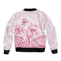 Pink White Polynesia Floral Sea Turtle Sleeve Zip Bomber Jacket - Polynesian Pride