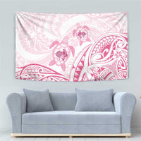 Pink White Polynesia Floral Sea Turtle Tapestry - Polynesian Pride