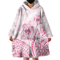 Pink White Polynesia Floral Sea Turtle Wearable Blanket Hoodie - Polynesian Pride