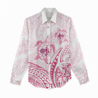 Pink White Polynesia Floral Sea Turtle Women Casual Shirt LT14 - Polynesian Pride