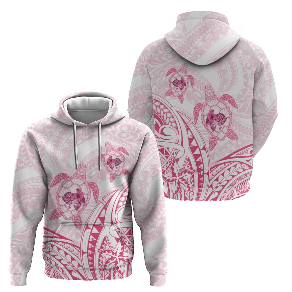 Pink White Polynesia Floral Sea Turtle Zip Hoodie - Polynesian Pride