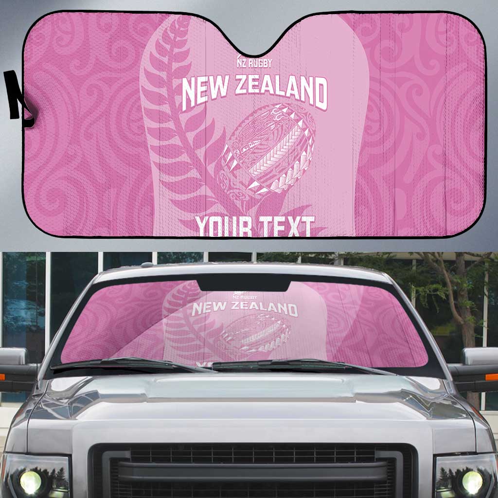 Custom New Zealand Silver Fern Rugby 2025 Auto Sun Shade All Black Aotearoa Maori Pink LT14 Pink - Polynesian Pride