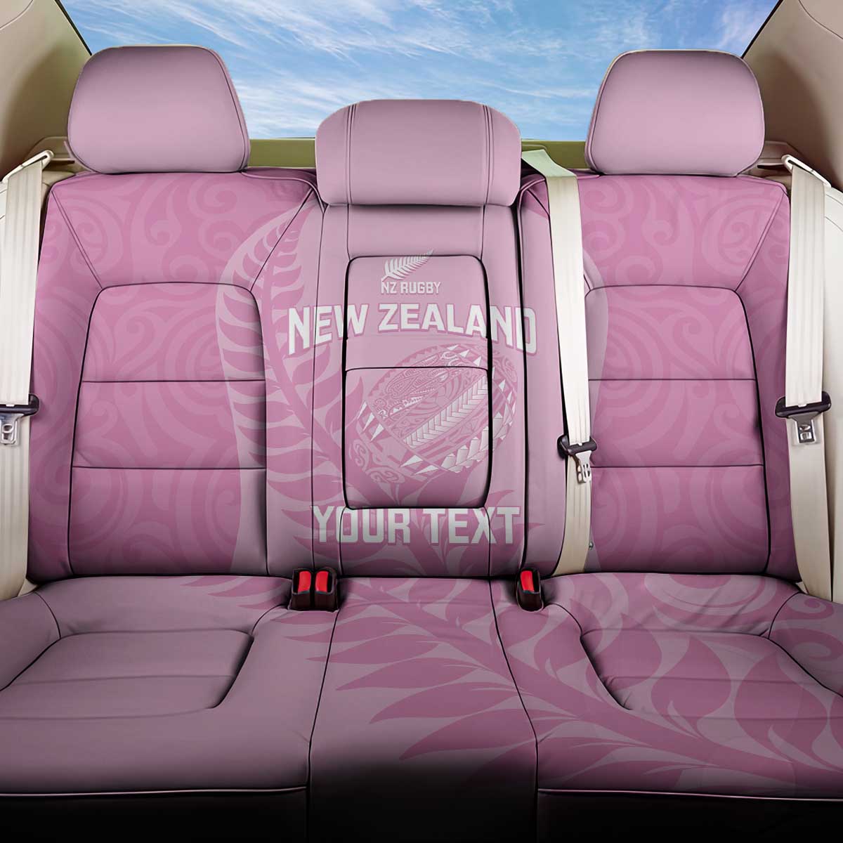 Custom New Zealand Silver Fern Rugby 2025 Back Car Seat Cover All Black Aotearoa Maori Pink LT14 One Size Pink - Polynesian Pride
